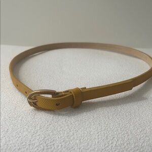 WHBM Slim Mustard Yellow Leather Belt with Gold Buckle. Size S